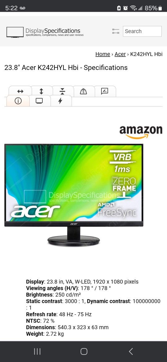 Monitor 23.8" Acer K242HYL Hbi