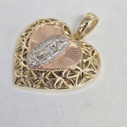 14kt Gold Heart Virgin Mary "Love" Charm