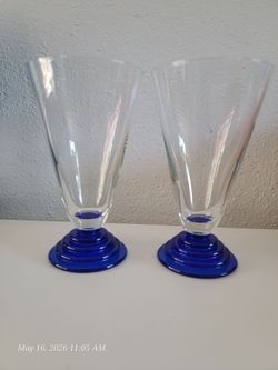 Vintage Art Deco Style Crystal Glasses with Cobalt Blue Base