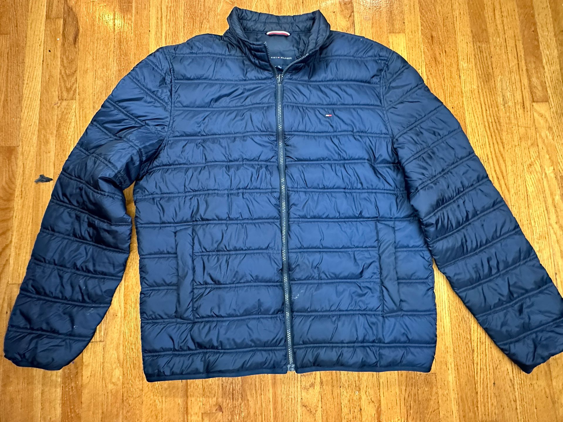 Tommy Hilfiger Men's Puffer Coat XL Extra Large Black Jacket Packable Down Nylon