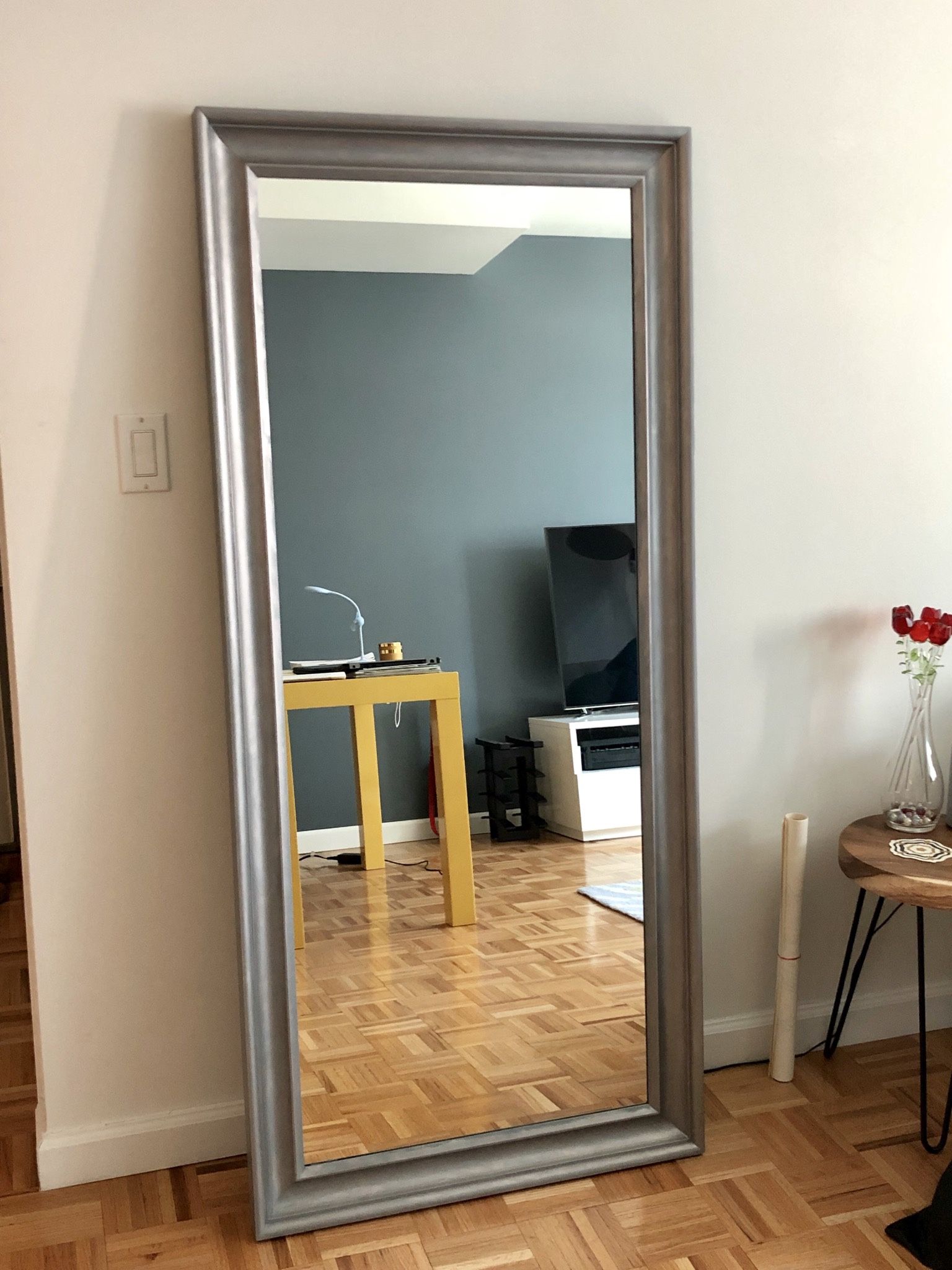 IKEA Floor mirror repainted from black to Metallic Gray