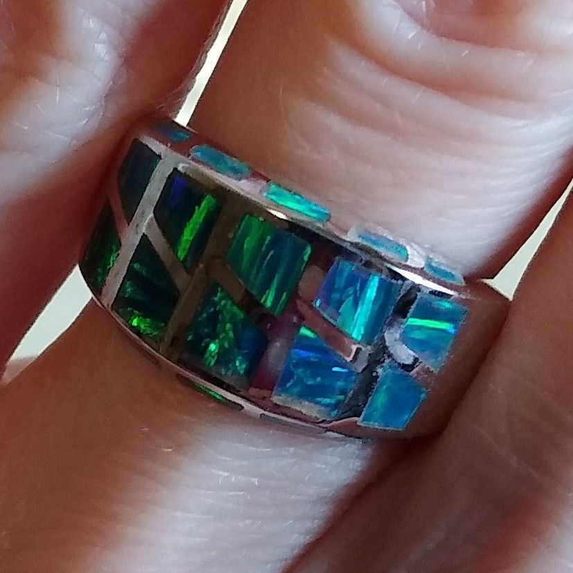 Stunning Opal Inlay ππ Sterling Silver Size 5 Ring! π