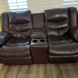 Leather Reclining Couch And Reclining Love Seat 