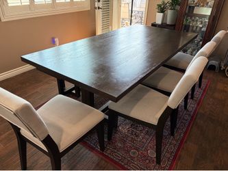 Dining table, chairs, bench