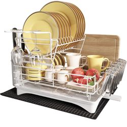 Qienrrae Large Dish Drying Rack with Drainboard Set, Stainless