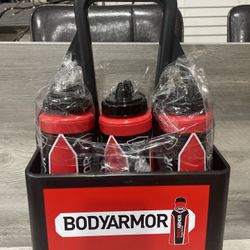 NCAA Body Armor (6) 32 oz Squeeze Bottles And Caddy Holder New. OBO