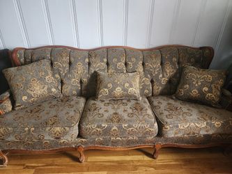 Traditional Sofa 3 Seater Couch, Dark Green Gold Upholstered Fabric for Living Room