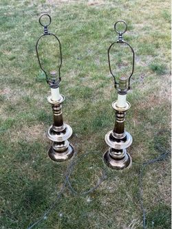 ✨ Pair of Antique Heavy Solid Brass Table Lamps – 31” Tall – 3-Way Switches – Working ✨