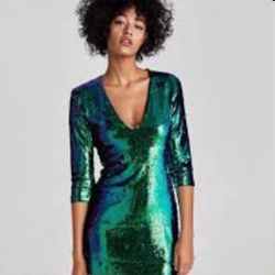 Zara Basic Collection Festive Season Sequin Color Changing Mini Dress Size MED