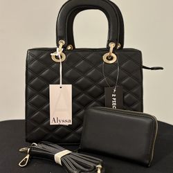 Black Boxy Handbag + Wallet