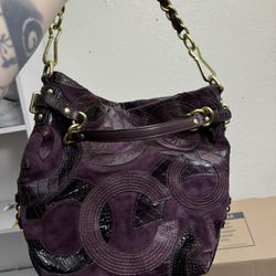 Authentic Coach Inlaid C Brooke Purple Leather Suede Medium Hobo Tote Bag Purse Mint -Rare