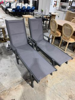 Set of 2 Textilene Patio Chaise Lounge Chair, HDPE Outdoor Lounger