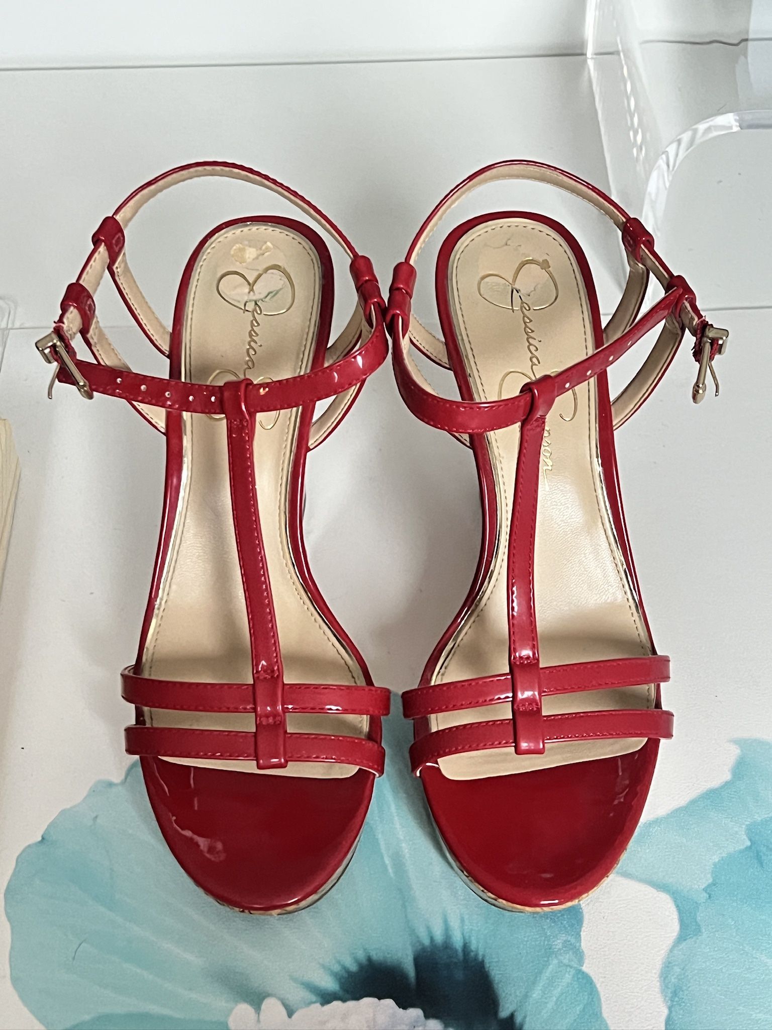 Jessica Simpson Red Strappy Wedge Sandals