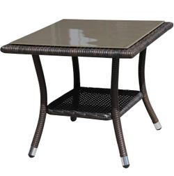 Outdoor Wicker Side Table with Glass Top