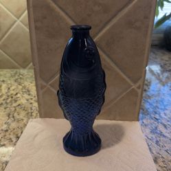cobalt blue glass fish-shaped bottle
