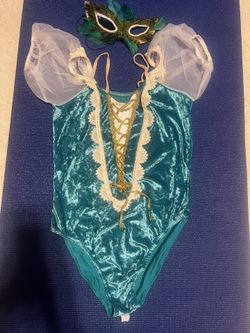 Women’s Halloween Costume Teal Velvet Princess Dress Top