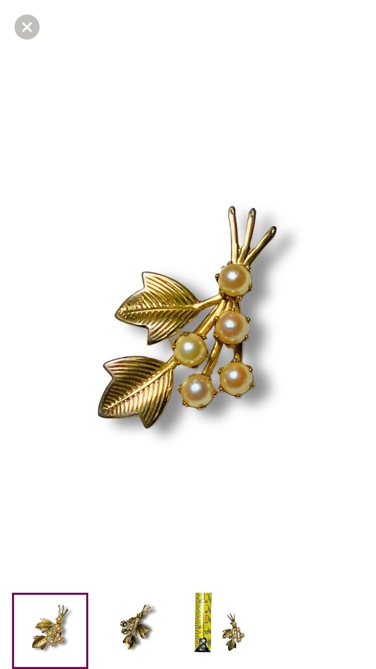 Elegant Vintage Gold Leaf Pearl Brooch