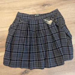 Hot Topic Black And Grey Plaid Suspender Skirt - Size medium