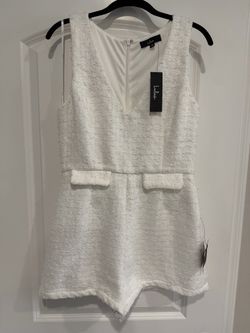 Lulu's Moment White Boucle Lurex Sleeveless Romper