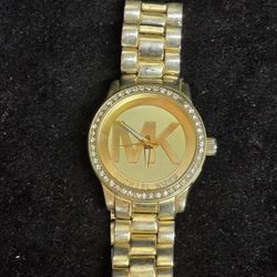 Michael Kors Gold Tone MK Logo Watch Crystal Bezel Women’s Unisex Stainless Steel