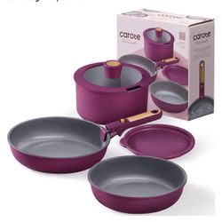 CAROTE Ceramic Pots and Pans Set, Nonstick Cookware Set Detachable Handle, 6pcs Induction Kitchen Co