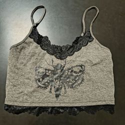 Gray Lace Trim Crop Top
