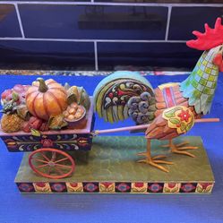 Vintage Jim Shore Rooster Pulling Cart Figurine 