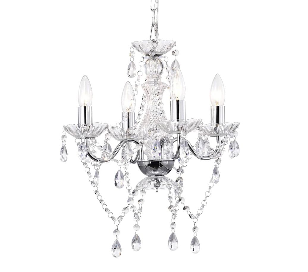 LaLuLa Chrome Chandelier Modern Mini Acrylic Crystal Chandelier Lighting 4 Light Candle Style Chandeliers for Dining Room