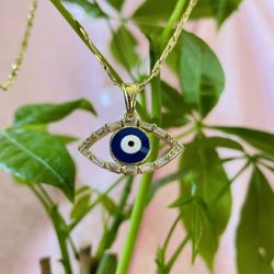 Blue Evil Eye 19-20” Gold Dipped Necklace 