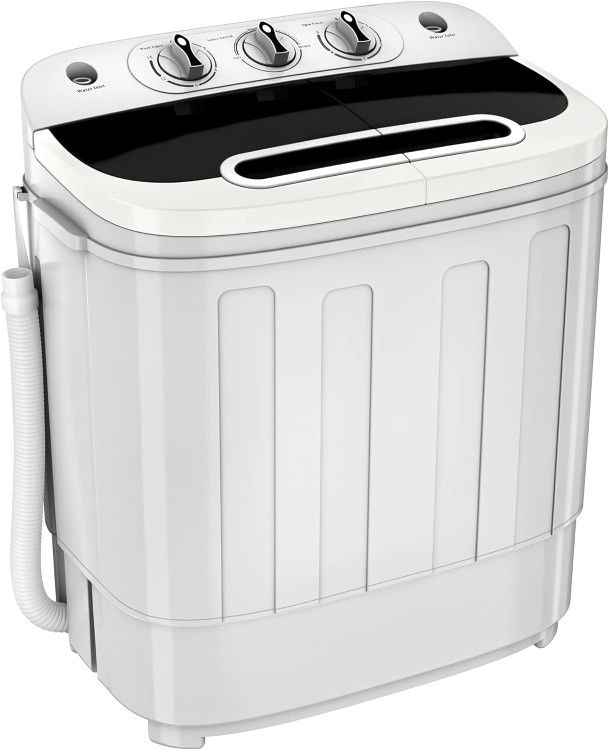 Washing Machine Twin Tub Top Load Washing Machine 13lbs w/Washer Spinner, Built-In Gravity Pump, 5.74 FT Power Cord Included for Dorms,...
