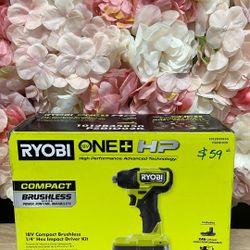 RYOBI ONE+ HP 18V Brushless Cordless Compact Impact Driver Kit with 18V 2.0 Ah HIGH PERFORMANCE Battery and Charger