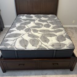 Queen Size Bed Frame With Mattress**Great Condition!**Dark Cherry W/ Drawers**