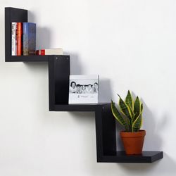 New & Sturdy Black, W- Type Floating Wall Shelf
