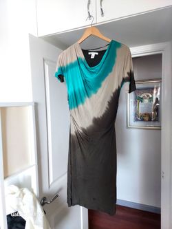 Kenneth Cole New York PS Ombre Cowl Neck Dress Teal Taupe Black Petite Small Midi