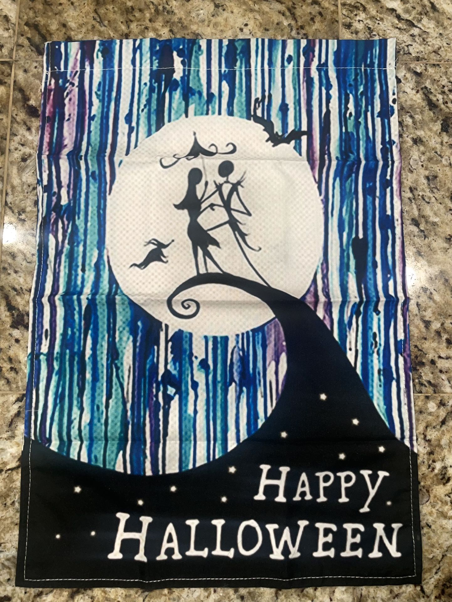 Nightmare Before Christmas Sally &  Jack Skellington Halloween Polyester Garden Flag 12 by 18 Inches