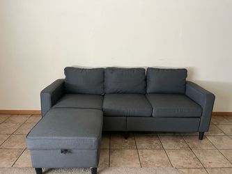 Dark Gray Fabric Sofa with Ottoman