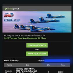 Thunder Over New Hampshire Airshow Saturday September 6, 2025 Yellow Lot Parking Ticket