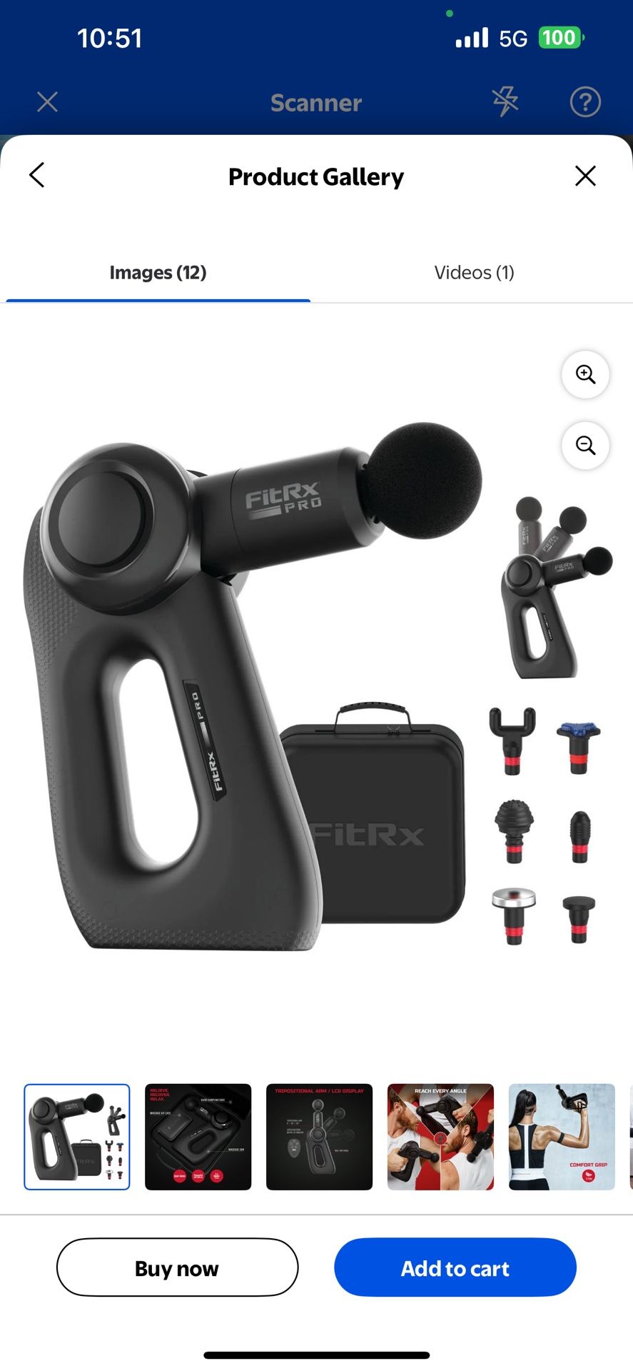 FitRx Pro Neck and Back Massager, Handheld Percussion Massage Gun with Multiple Angles, Speeds and Attachments
