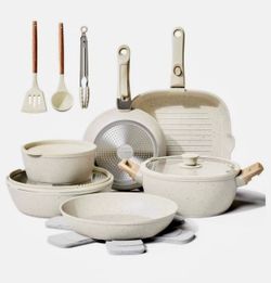 Bazova 19 Pcs Pots and Pans Set Non Stick Ceramic Cookware Set with Removable Handles, Non Toxic Induction Kitchen Cookware Sets RV Cookware, Dishwash