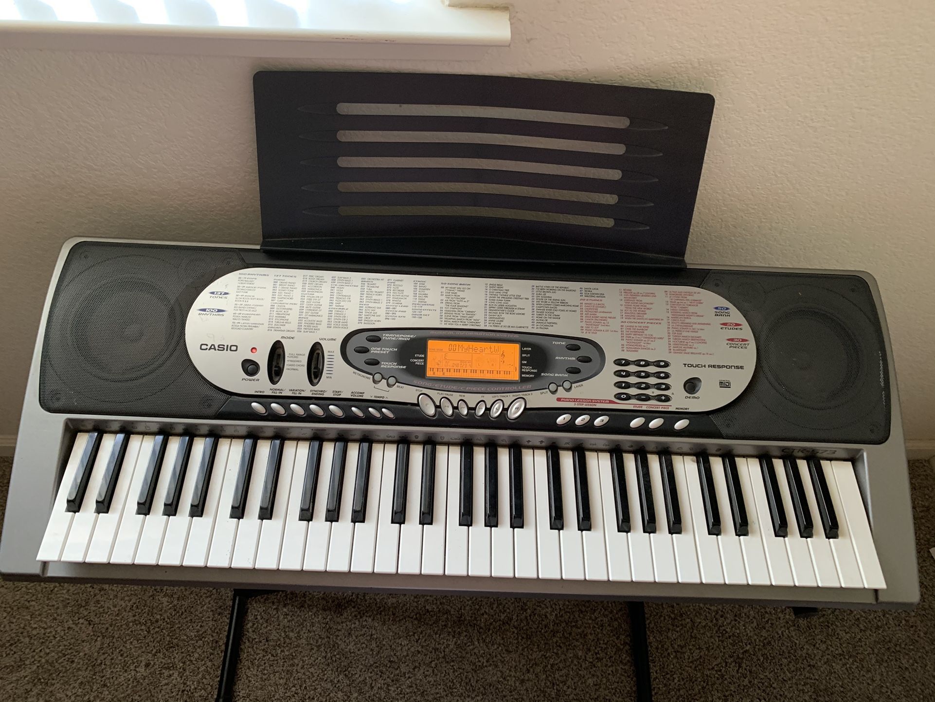 Casio Keyboard CTK573 with Adapter and Adjustable Stand for Sale in