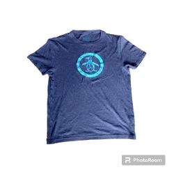 Original Penguin Blue Short Sleeve T-Shirt, graphic tee, medium logo of character penguin
