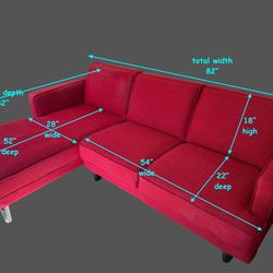 Red Sectional Couch with Chaise + matching Loveseat - Good Condition