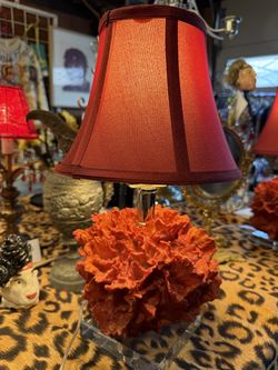 Red Coral Lamps with Vintage Shades