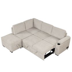 84.75 Sleeper Sofa Bed,2 in 1 Pull Out sofa bed L Shape Couch with Storage Ottoman for Living Room,Bedroom Couch and Small Apartment, Beige