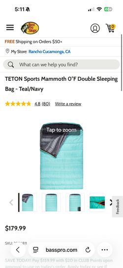TETON Sports Mammoth 0°F Double Sleeping Bag - originally $190