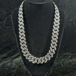 20” Iced Out Cuban Link Chain 20mm | Silver Hip Hop Necklace | Men’s Jewelry