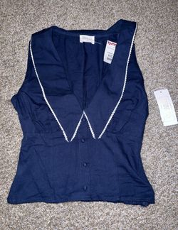Navy Blue sleeveless v-colar Camisole with White trim