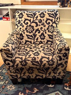 Navy and Cream Floral Damask Armchair