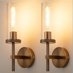 New 15" Knurled Bronze Wall Sconces Set of 2, Bathroom Vanity Light Fixtures with Clear Glass Tube, Modern Lamp Lighting for Bedroom, Living Room, Hal