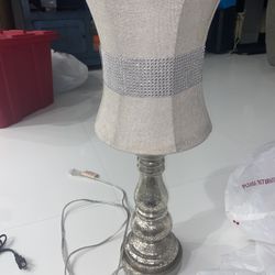 Ornate Metallic Table Lamp With Embellished Hourglass Shade